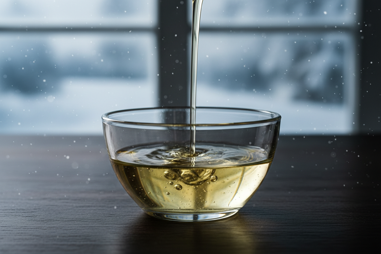 bitte in glassschüssel giessen. sonnenblumenöl ist doch viel heller